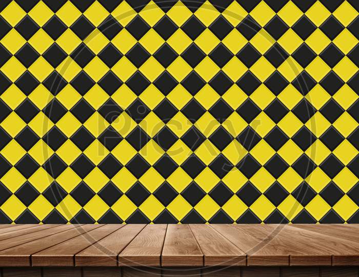 Colorful wooden platform background: ceramic tiles.