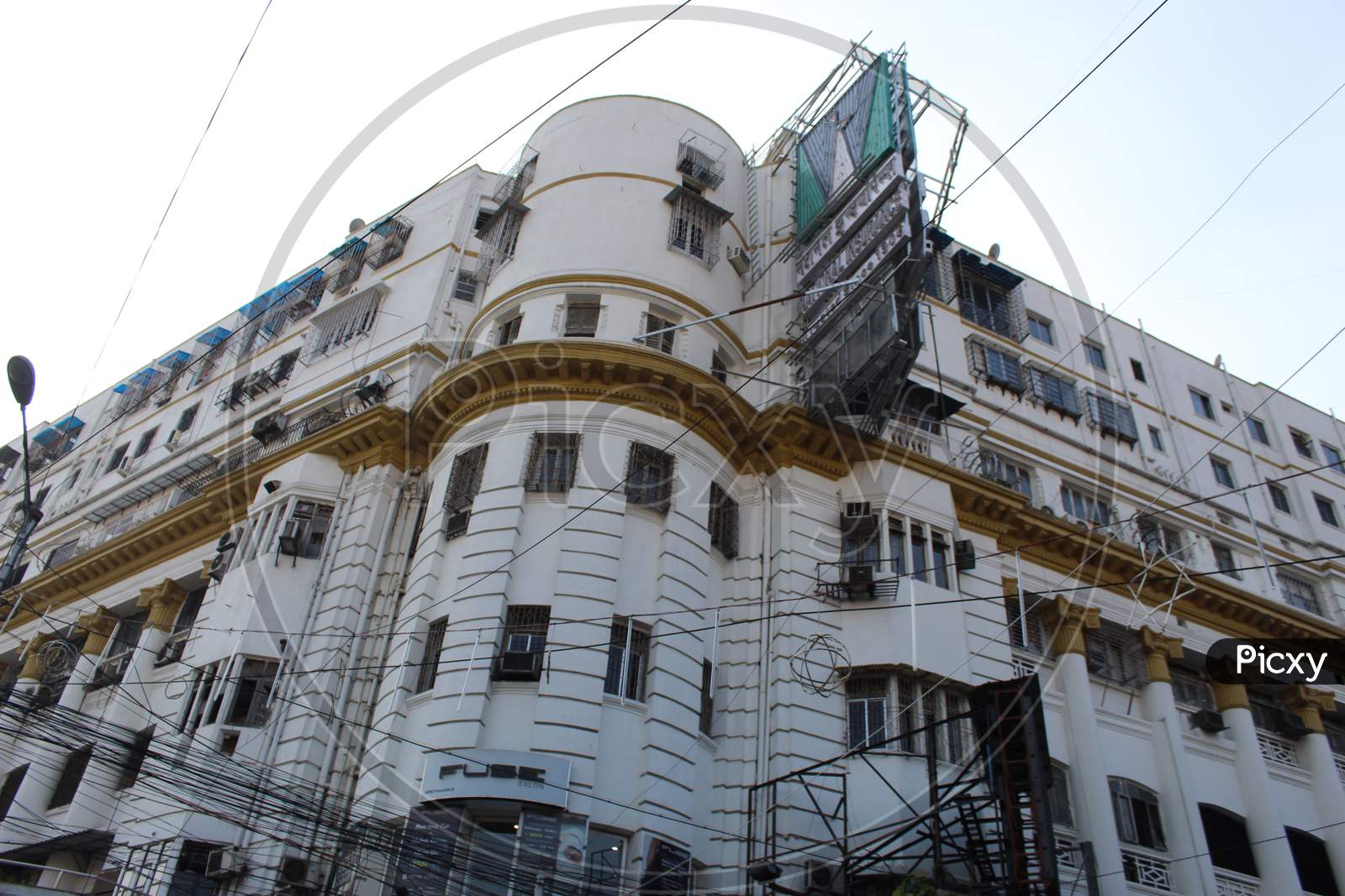 Cropped and partial view of famous 'Stephen Court Building' or  'Stephen House Building', at Park St, Park Street area, Kolkata,   700071.