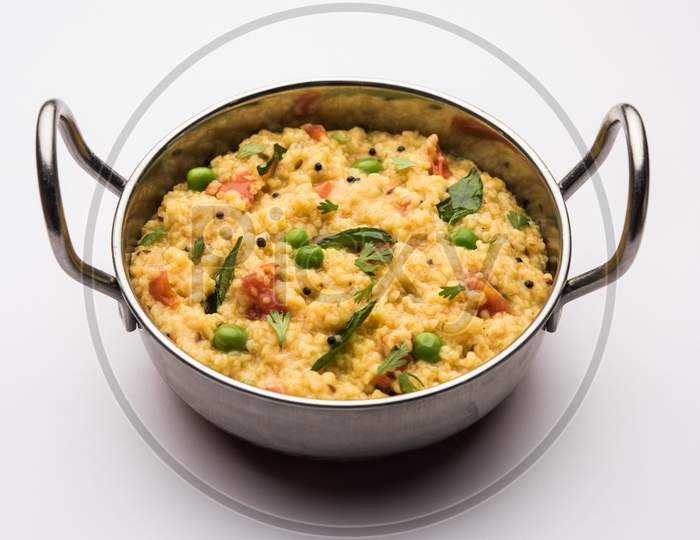 Indian Healthy Food Daliya Khichadi Or Dalia Khichdi, Made Using Broken Wheat And Vegetables