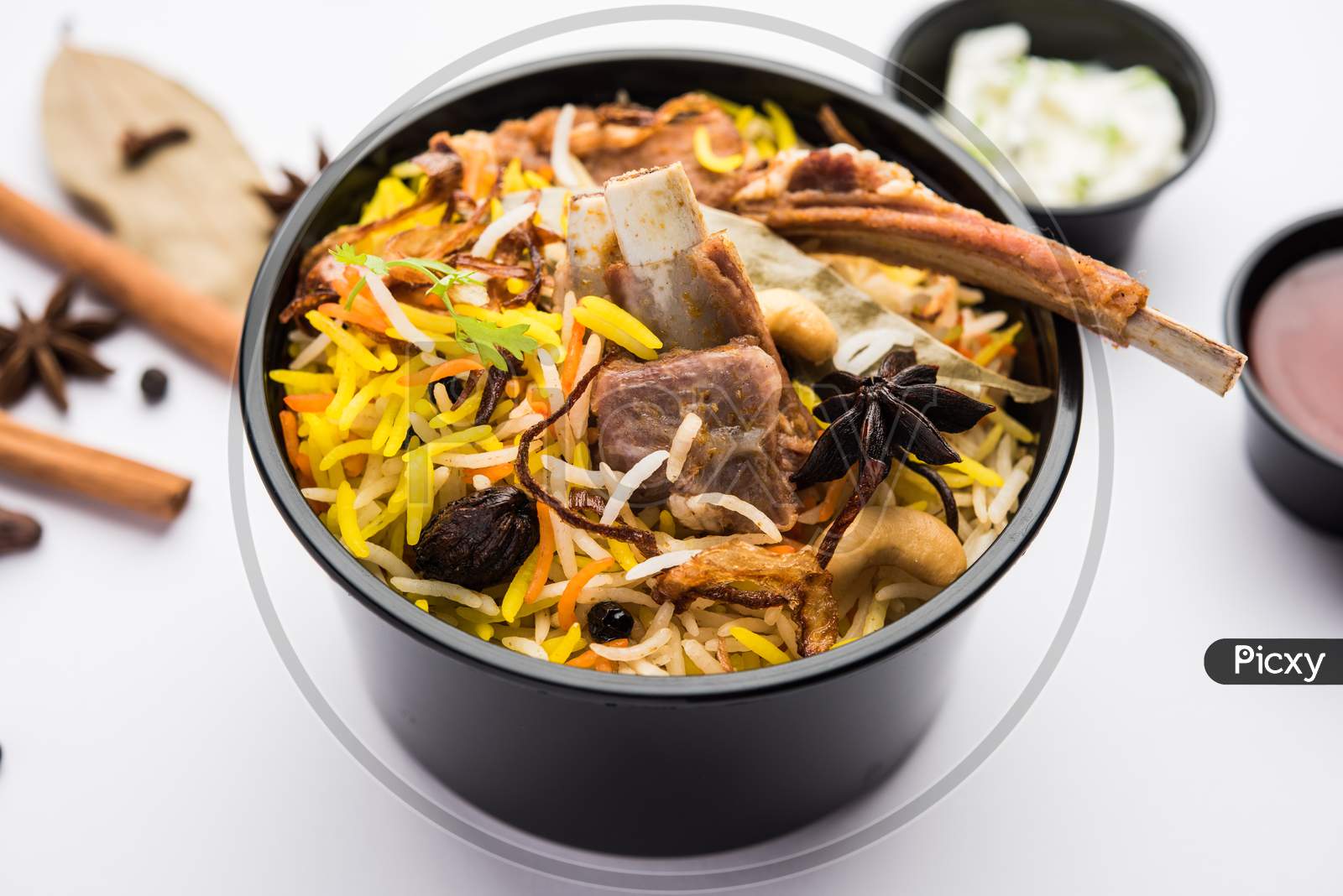 Gosht Or Mutton Biryani Is A Popular Non-Veg Food From India, Packed In Plastic Container