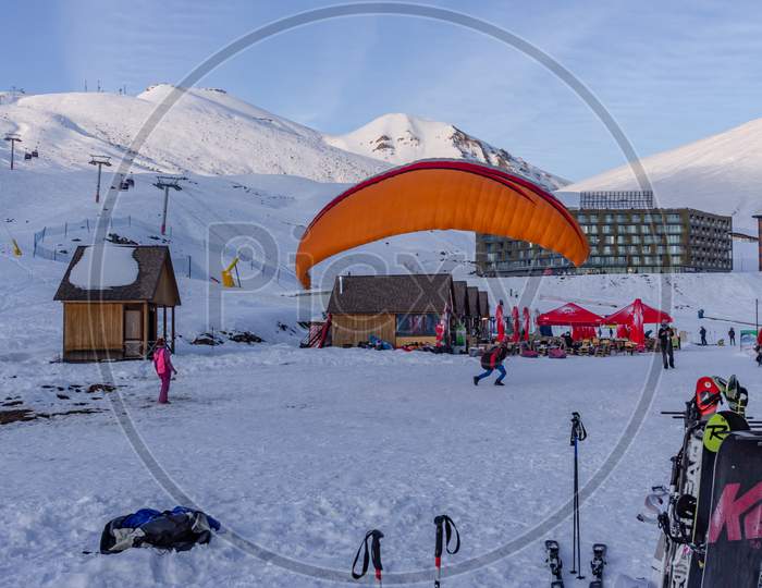 Gudauri, Georgia ski resort paragliding trying to catch the wind
