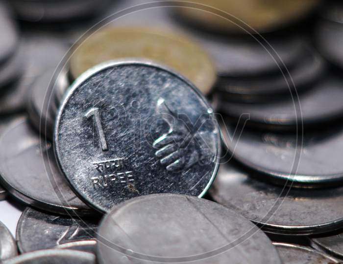 Close up of One rupee Coin Indian Currency