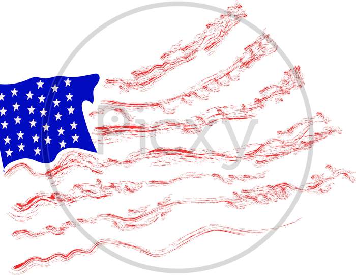 Usa Flag Illustartion. American Flag.. National Emblem. Patriotic Illustration On White  Background. Us Independence Day