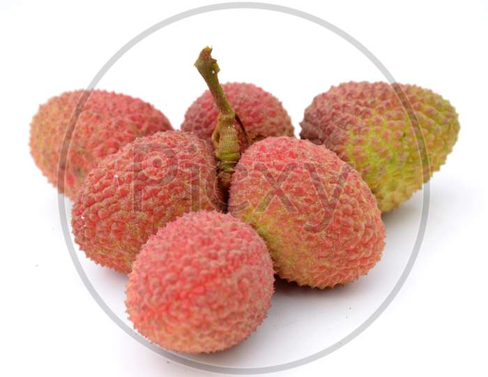 bunch the red ripe lychee isolated on white background.