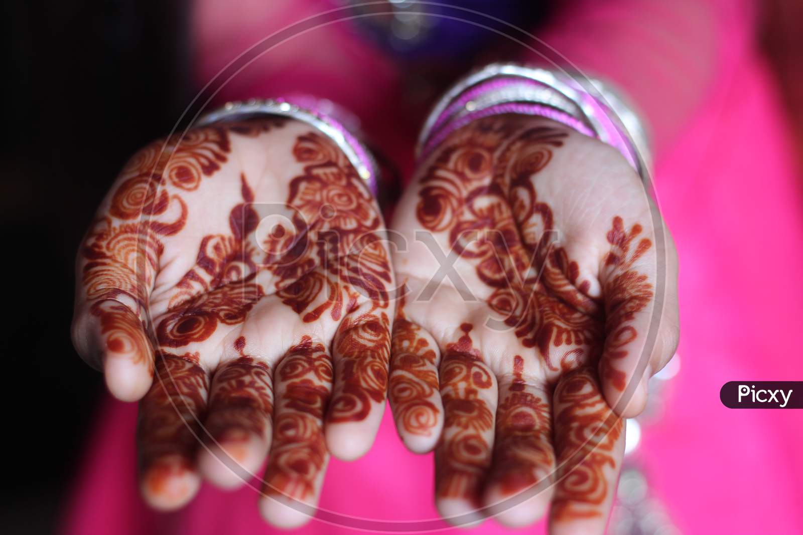 Henna mehndi tattoo art on girl's hands