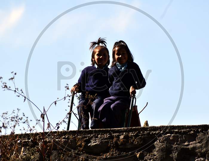 Two Children In School Dress At Uttarakhand India