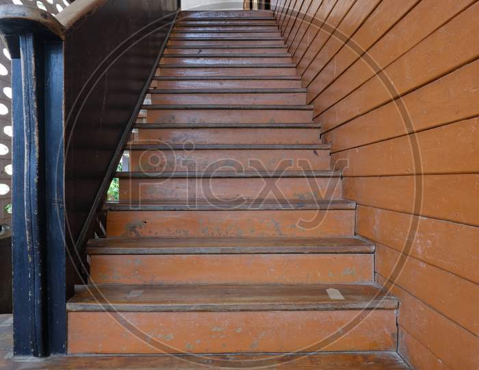 Thai School Building Wooden Staircase