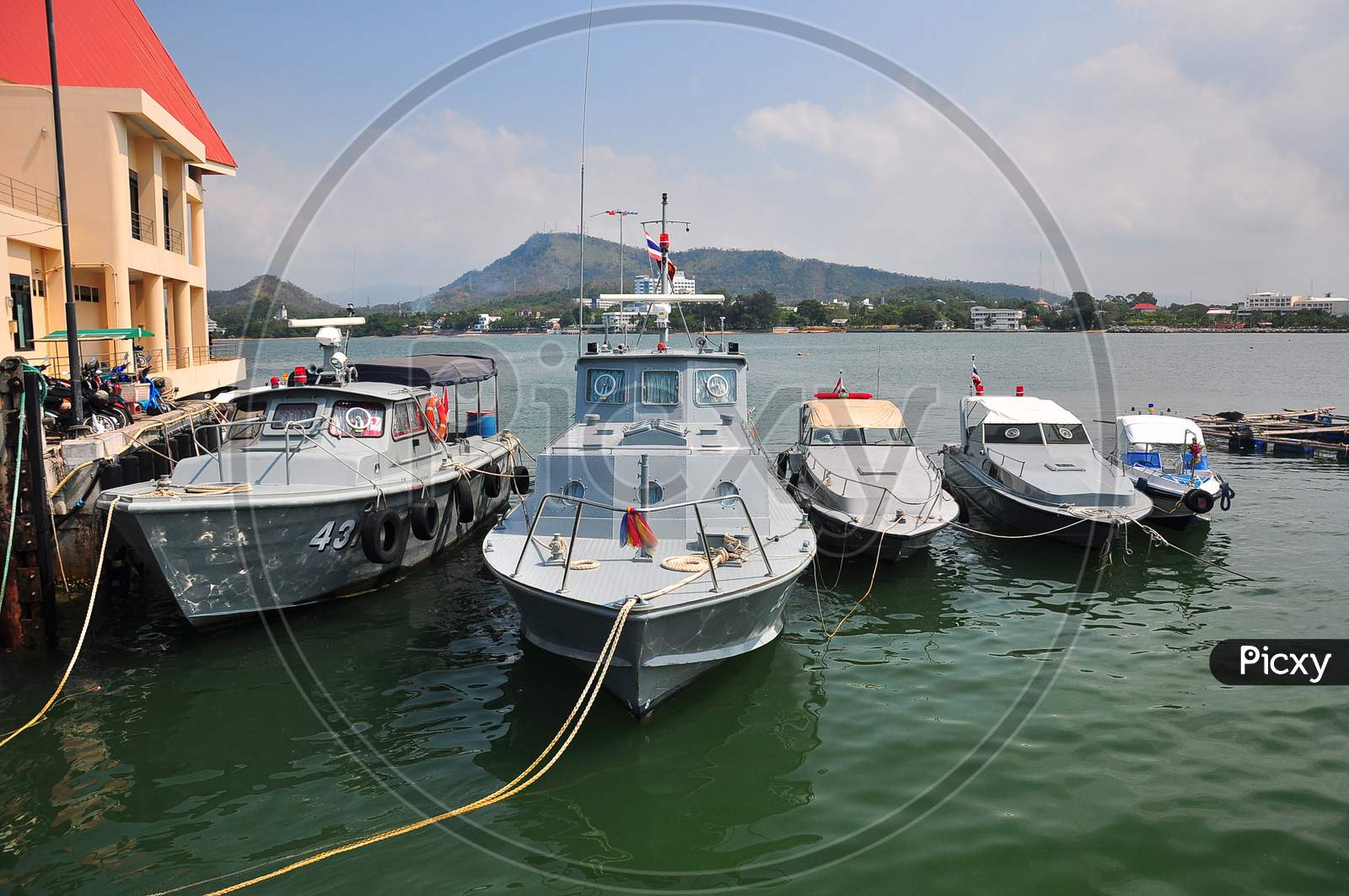 Patrol Ships And Boats Park Near The Sea Port