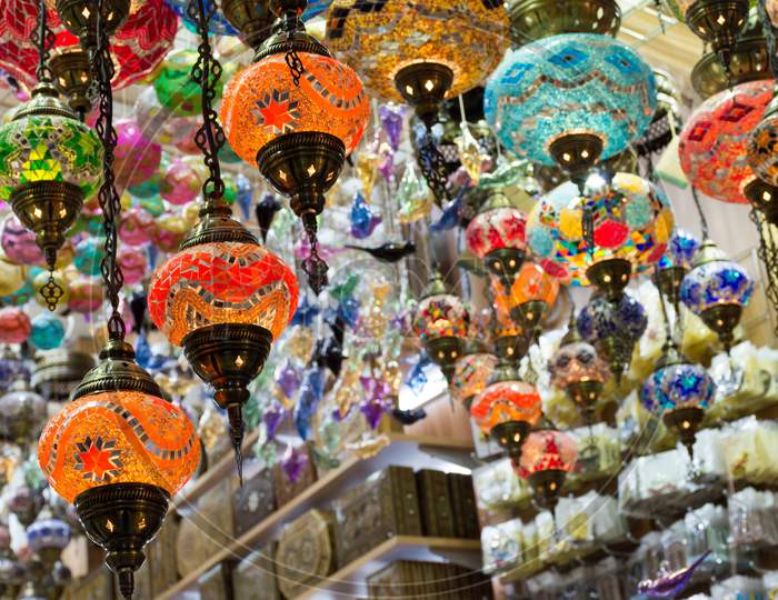 Arabian Colorful Handmade Traditional Lanterns Of Oman.