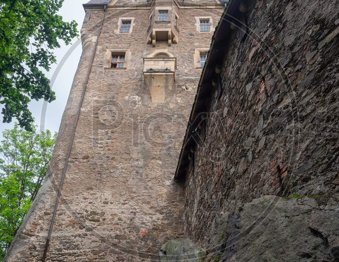 Close And Upward View On Czocha Castle From The Outside Of Defensive Walls.