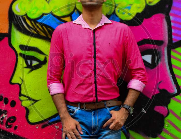 New Delhi India – March 3 2020 : Man portrait, smart casual man, confident handsome man inside Hauz Khas Village Delhi India, Male Indian Model outdoor shoot