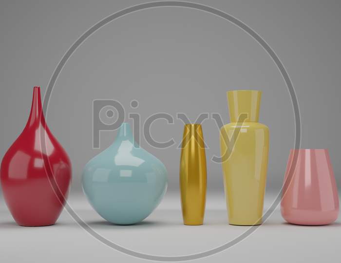 3D Render, Autumn Multi-Color Vases