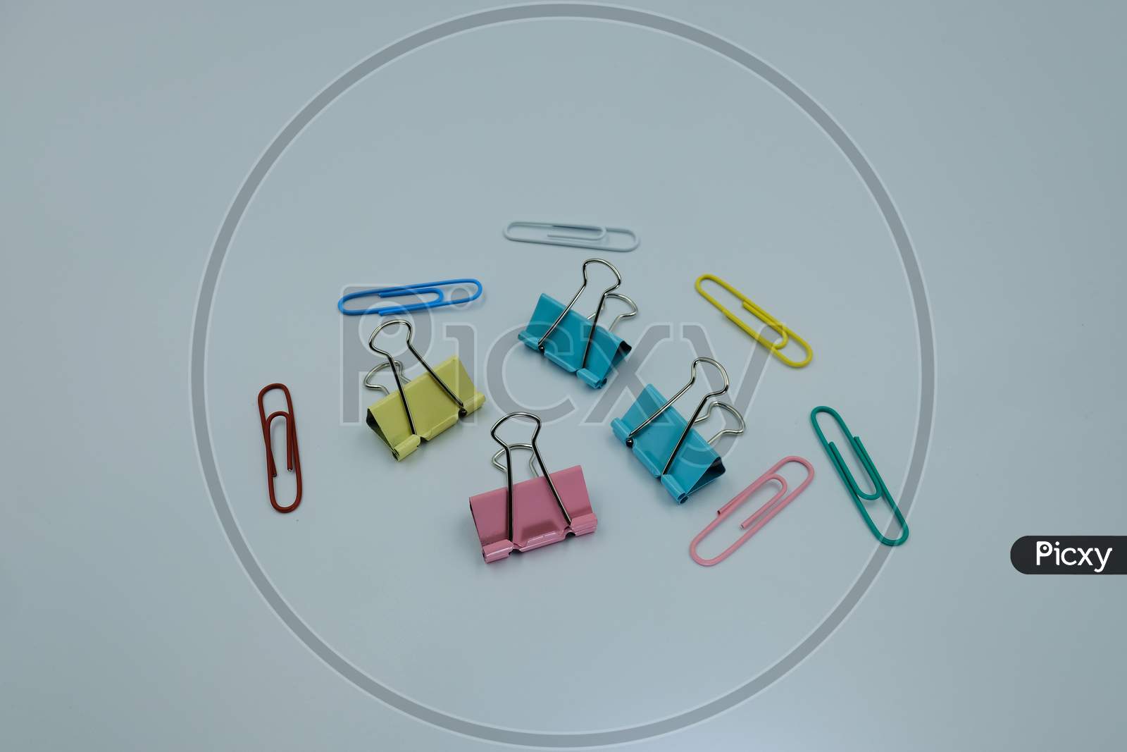 Paper Clips Multicolor On White Background