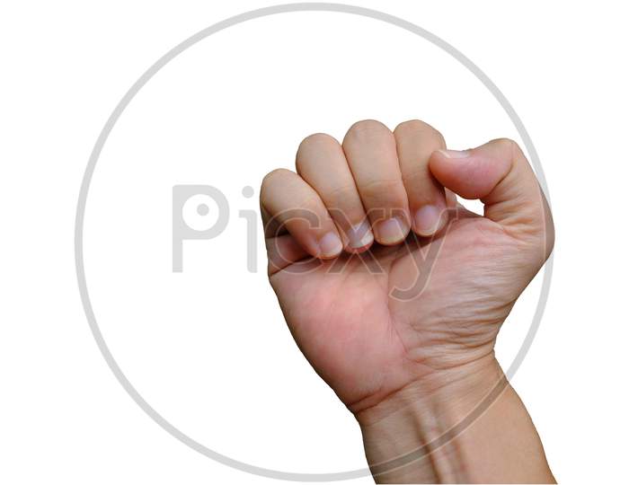 Adult'S Hand With His Or Her White Long Nails On White Background