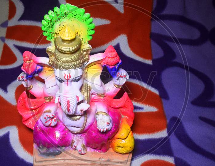 The Lord Of Ganesha. Hindu God Ganesha. Ganesha Colorful Idol. Indian Culture.