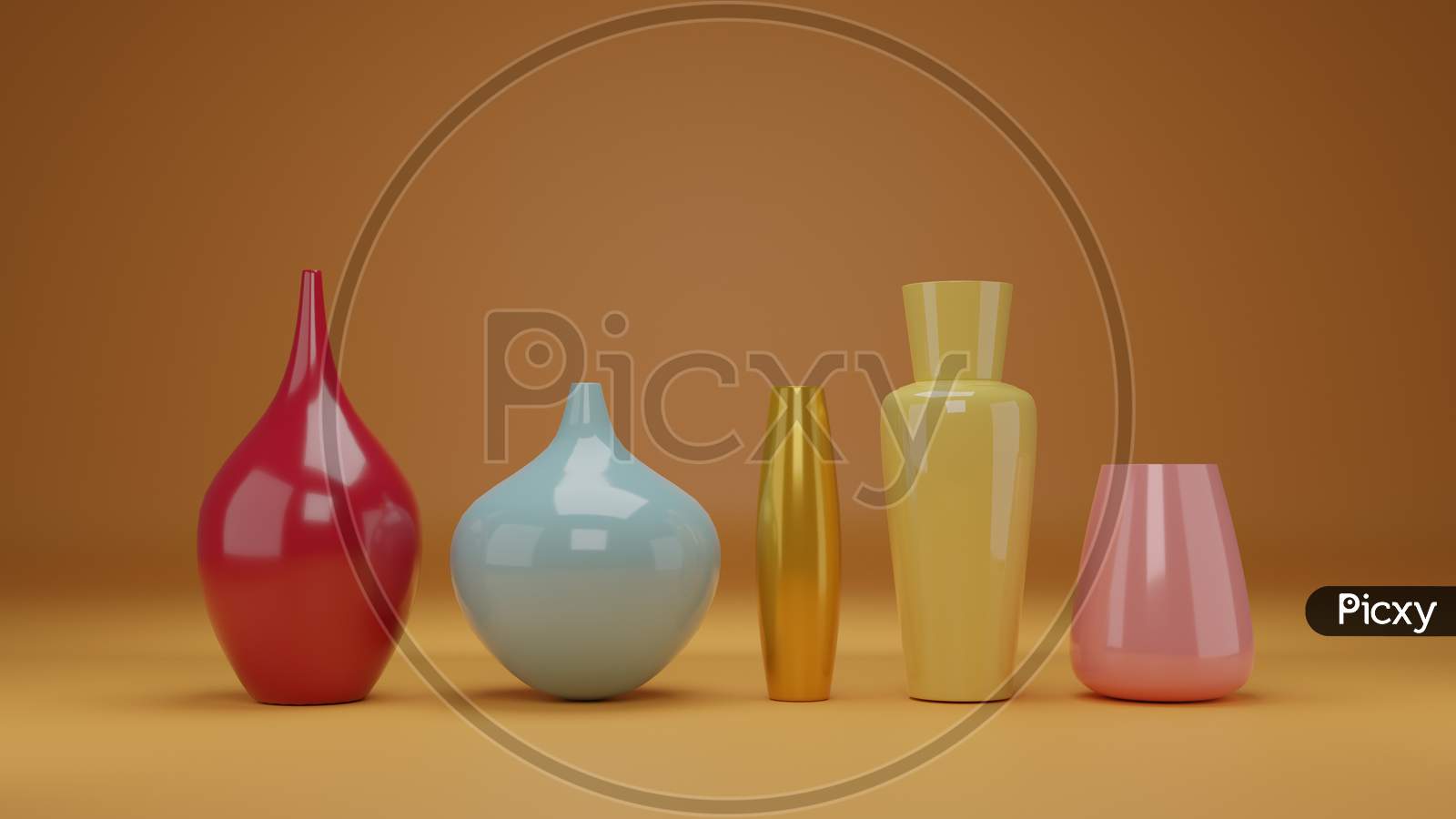 3D Render, Autumn Themed Multi-Color Vases, Fall Color Background
