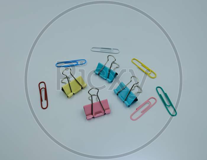 Paper Clips Multicolor On White Background