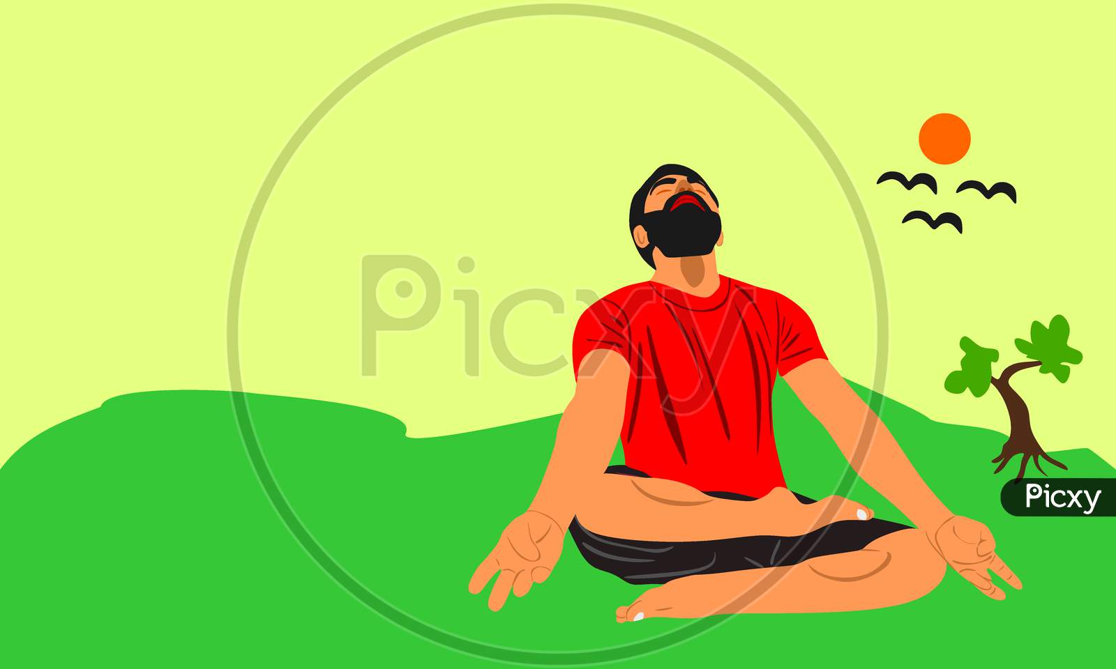 Asian Yoga And Fitness Cartoon Illustration