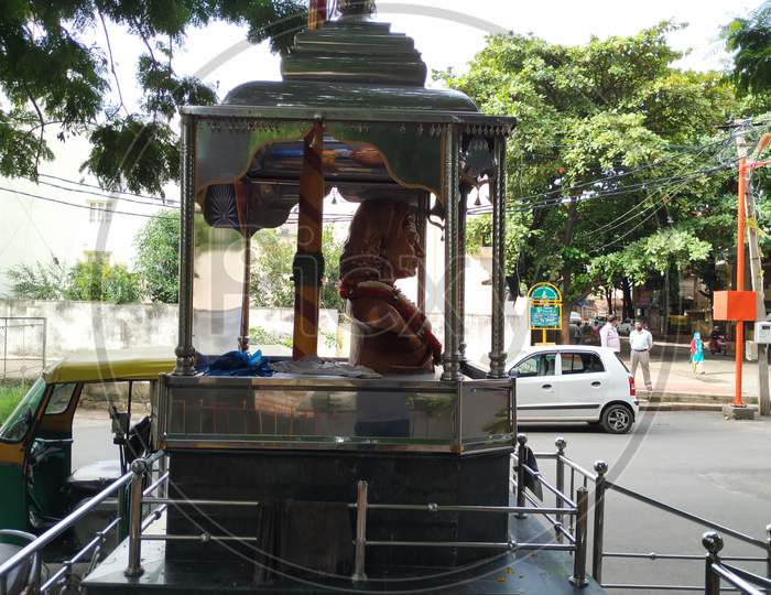 Bangalore, Karnataka/India-July 18 2020: Closeup of Kannada Legend Film Actor Dr. Rajkumar Bronze Statue in Agrahara Dasarahalli