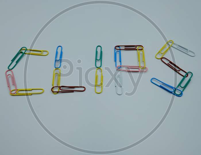 Text Letter Clips By Paper Clips Multicolor On White Background