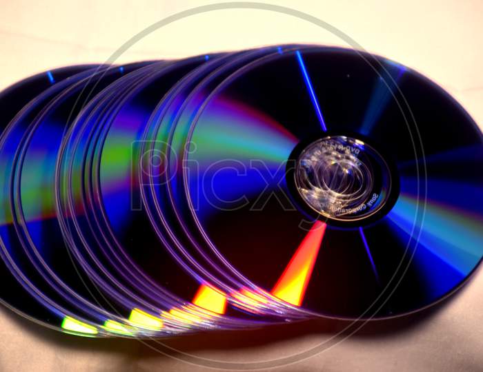 Vintage Cd Or Dvd Disk Background, Old Circle Discs Used For Data Storage, Share Movies And Music