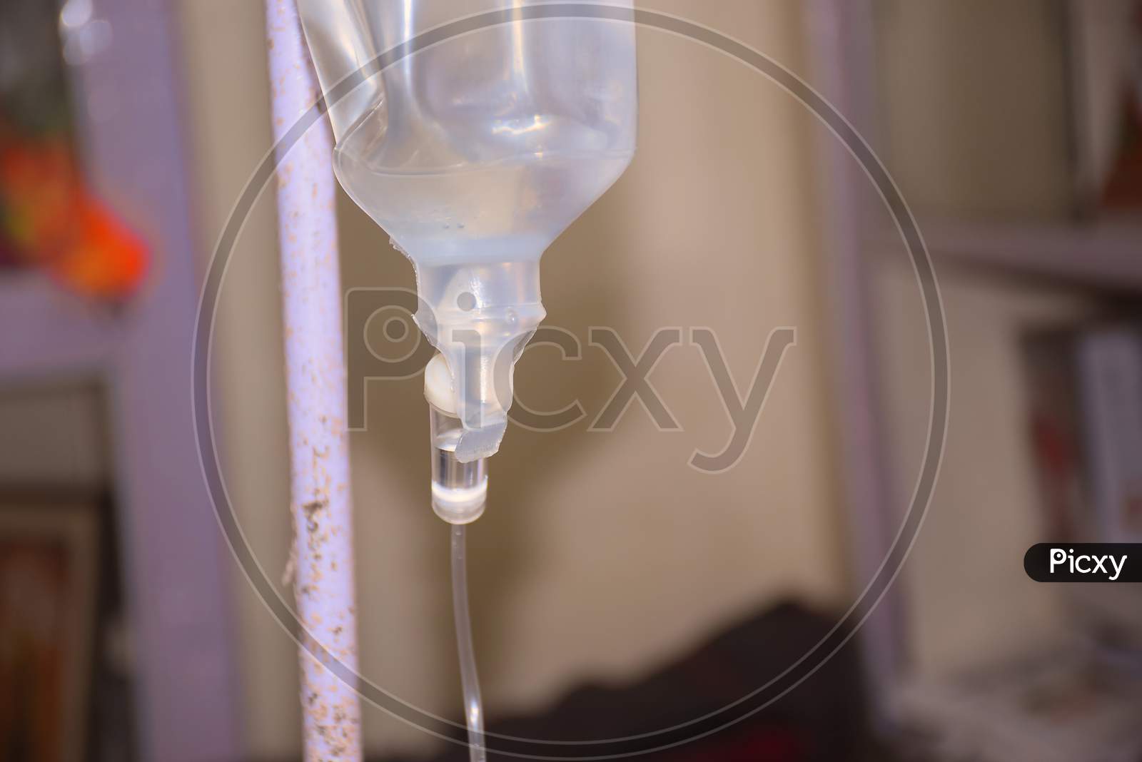 Infusion Bottle With Iv Solution In Hospital