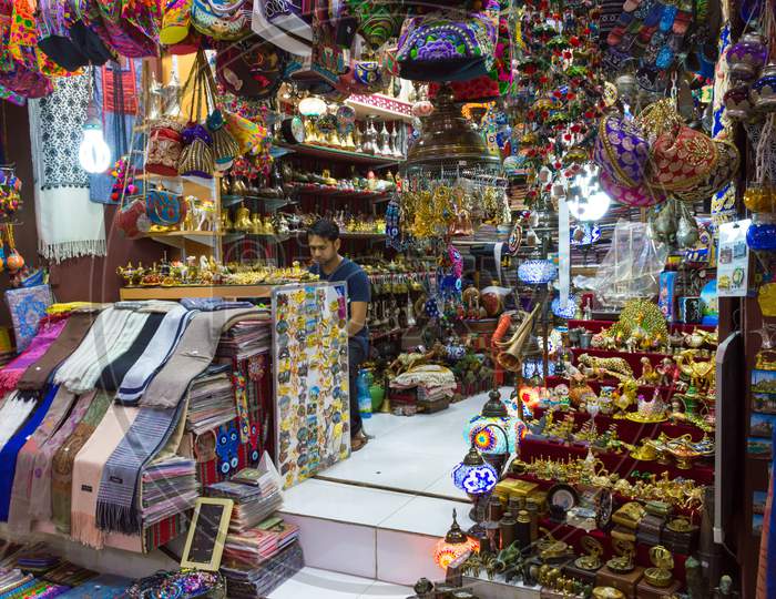 Traditional Handicrafts And Souvenier Shop Inside A Souq Of Oman.