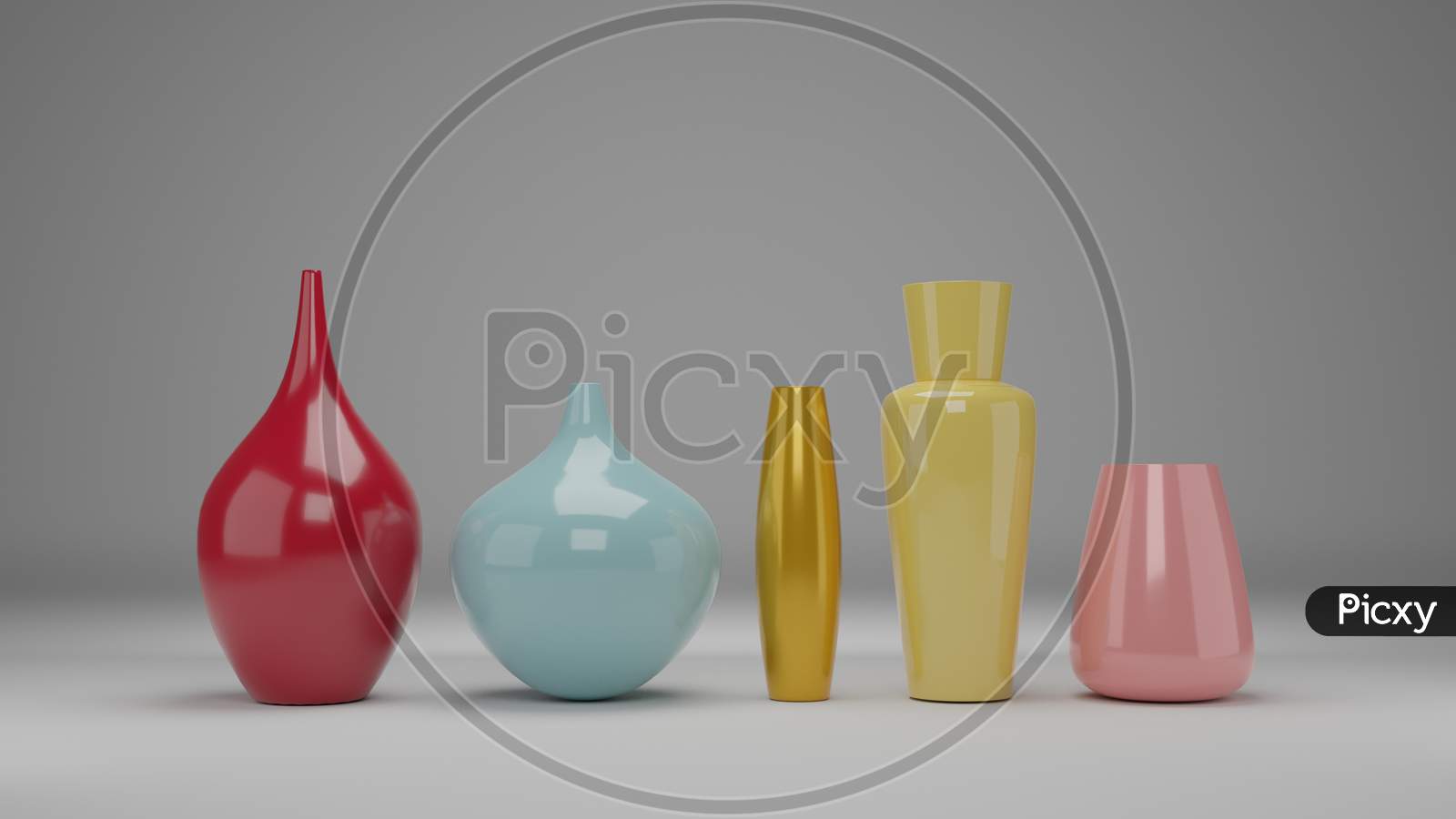 3D Render, Autumn Multi-Color Vases