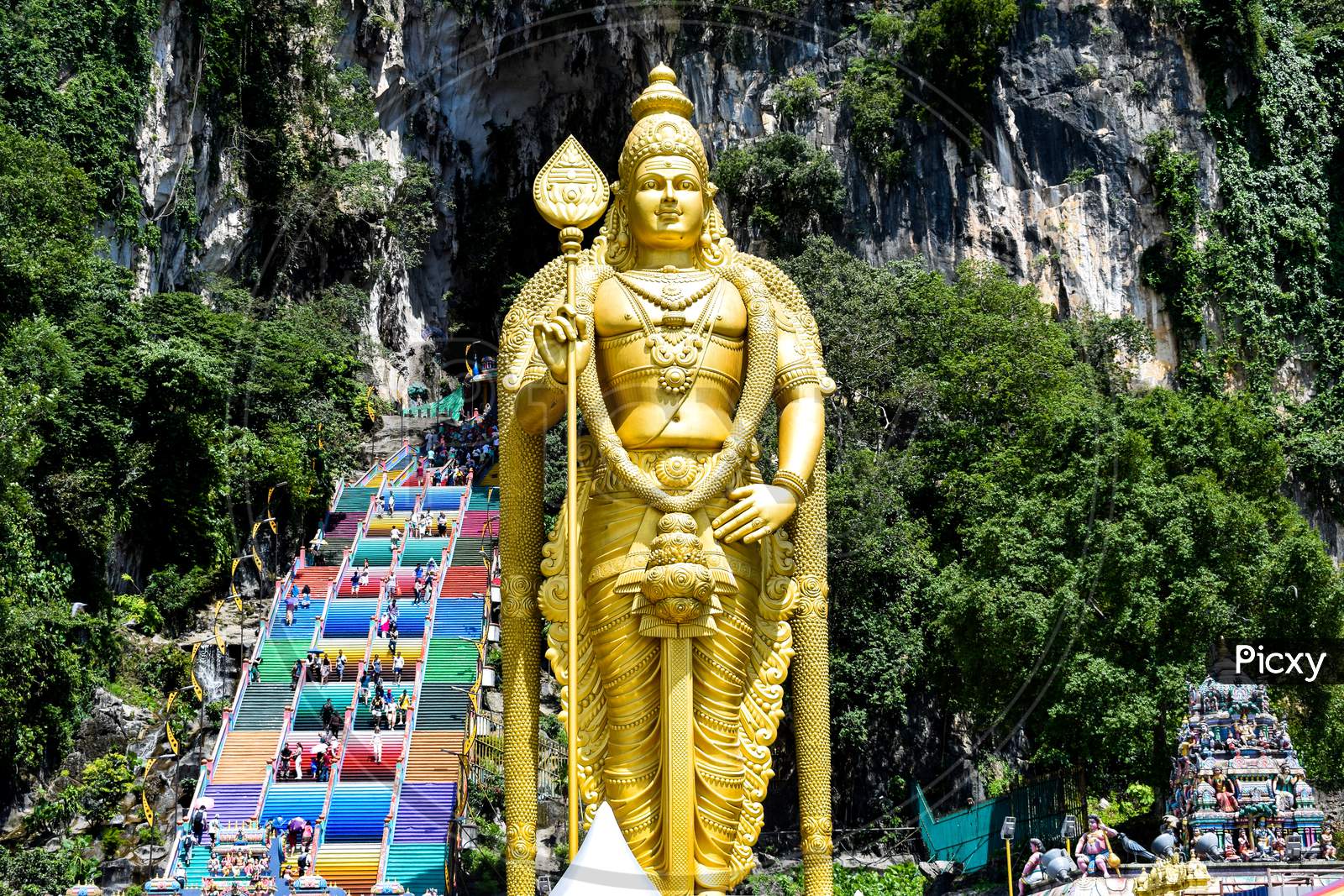 Big Statue Of Hindu Lord At Batu Caves Temple In Malaysia, Hindu Religion Lord Big View At Batu Caves