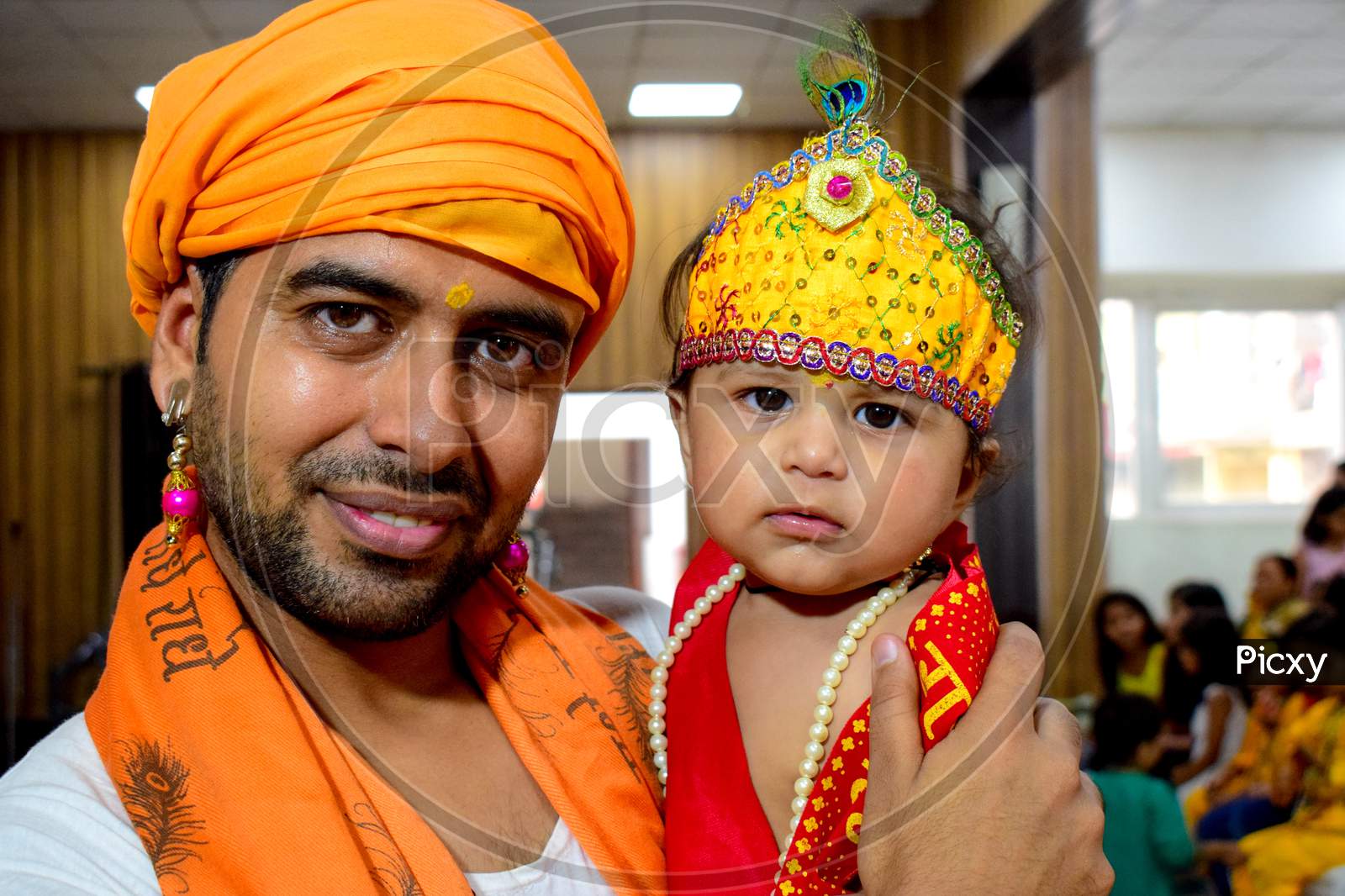Delhi, India - September 9, 2019 : Cute Indian Kids Dressed Up As Little Lord Krishna Radha On The Occasion Of Krishna Janmastami Festival In Delhi India