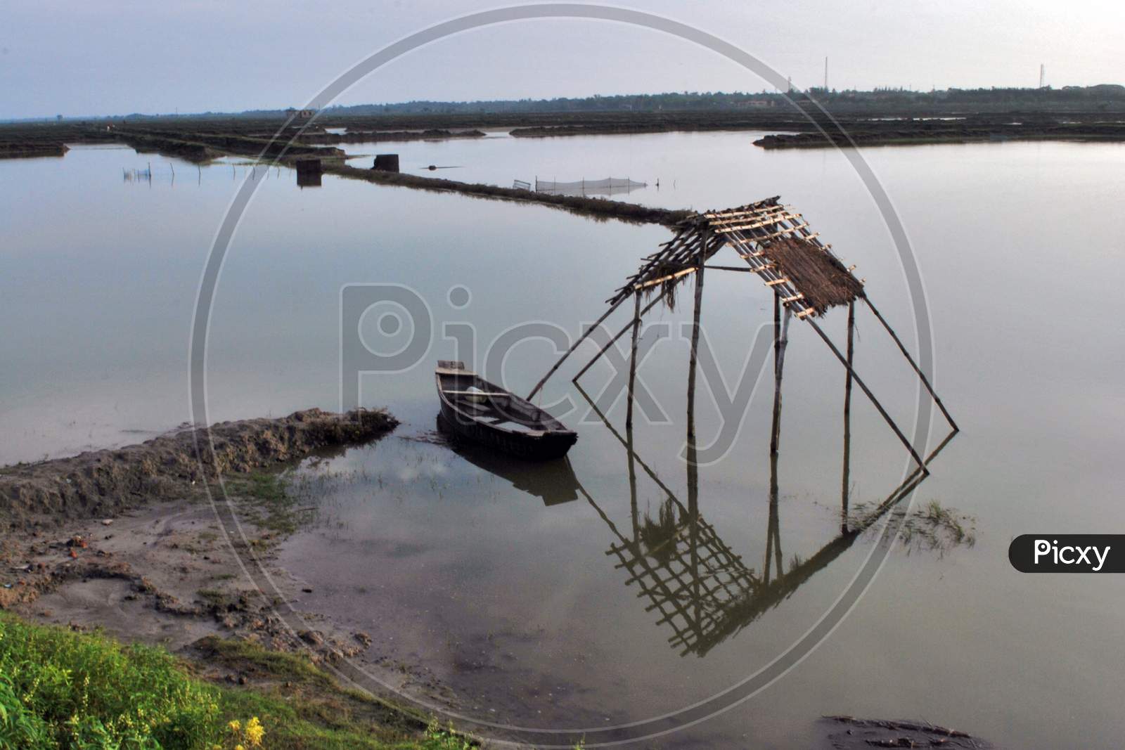 fishing boat and bamboo structure abstract photography