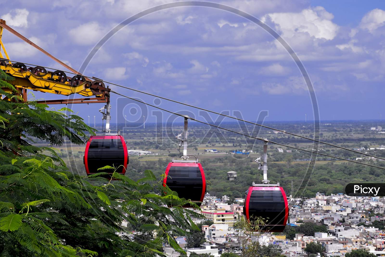 Beautiful View Of Dewas City And Rope-Way Cable Car, Taken From The Temple Of Maa Chamunda And Maa Tulja Bhavani, Situated On The Hill Of Dewas City.