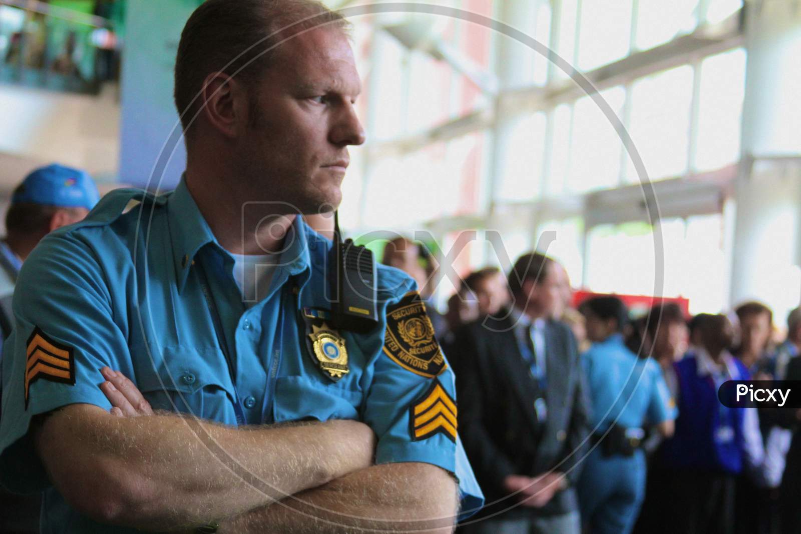 New York - July 26 2020: A Glimpse Of Police Portraits In The United States Who Are Guarding And Securing People At Airports To Be Able To Comfortably Board Planes.