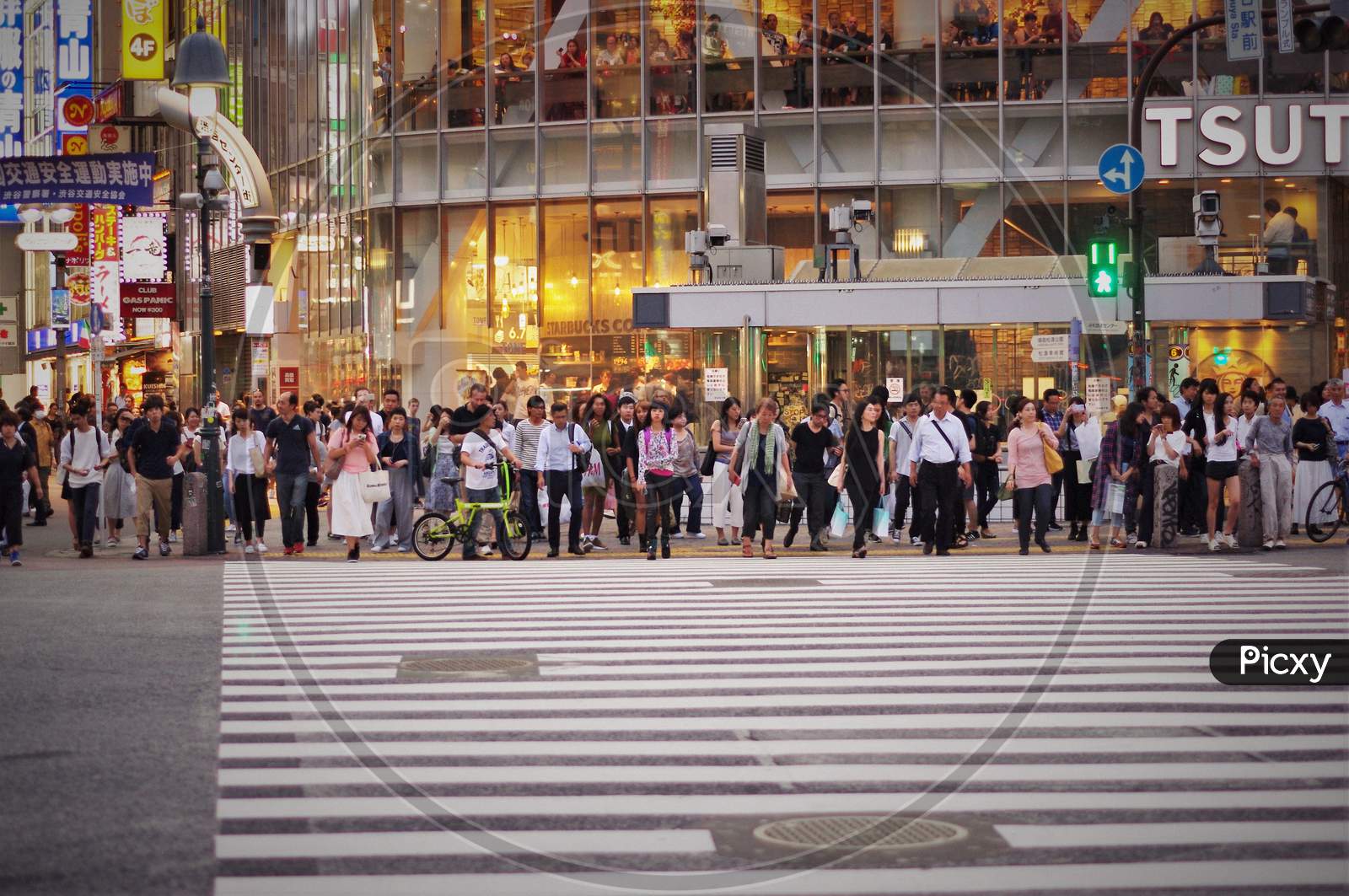 Shanghai - February 26 2020: Large Zebra Crossing Which Is Always Crowded By Many Pedestrians Who Want To Cross.