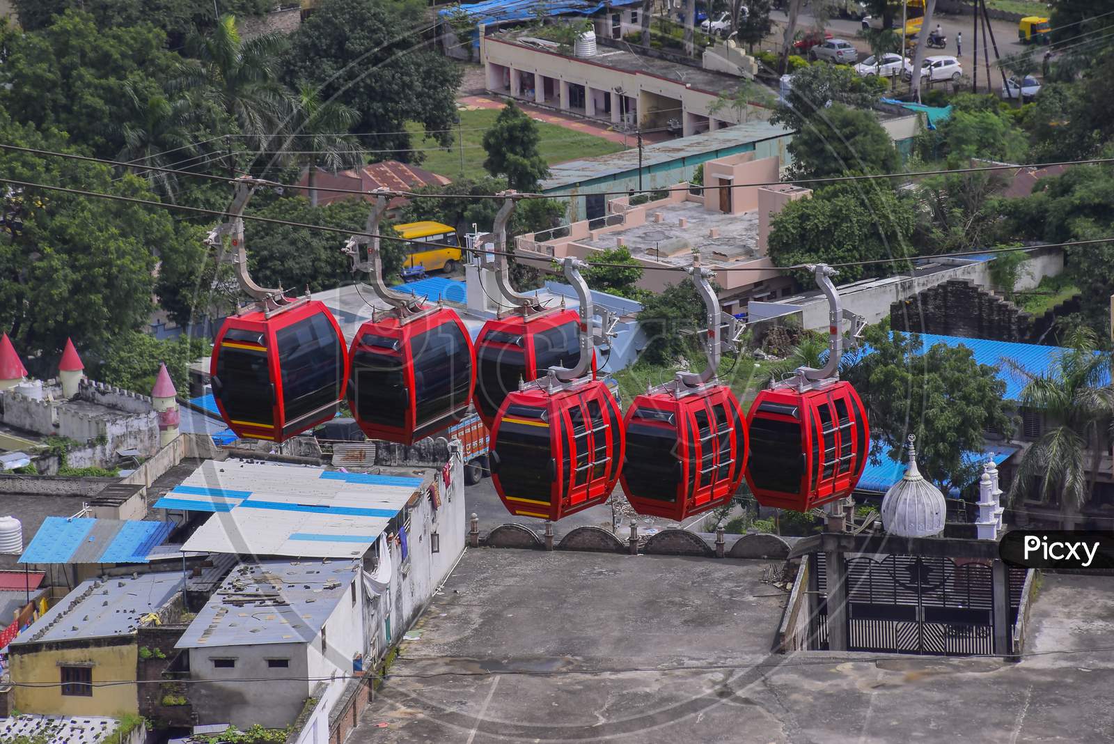 Beautiful View Of Dewas City And Rope-Way Cable Car, Taken From The Temple Of Maa Chamunda And Maa Tulja Bhavani, Situated On The Hill Of Dewas City.