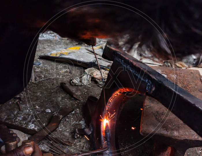 Fire Sparkle Generates Due To Welding Work.