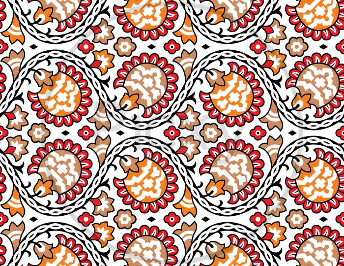 Colorful Vector Seamless Pattern With Red Flowers