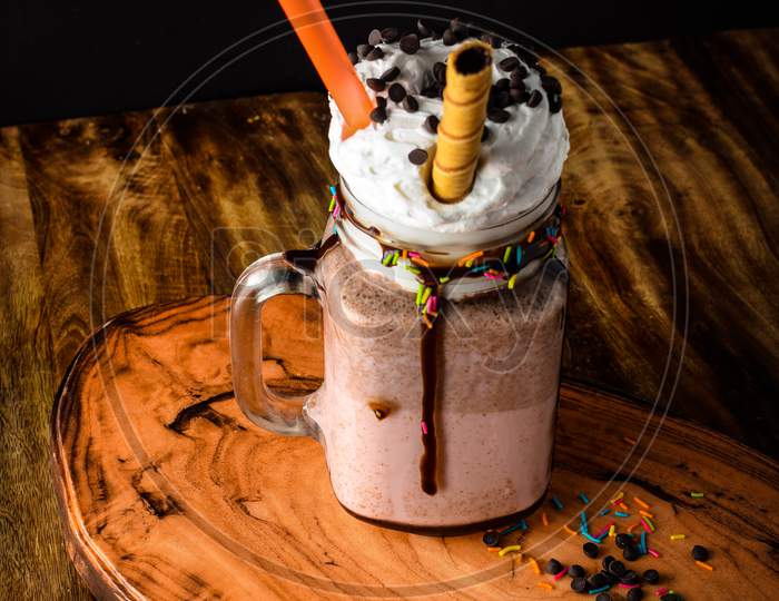 Big mug of hot cocoa with ice cream, whipped cream, chocolate chips and fluffy marshmallow, Cup of cold coffee, Coffee with Ice Cream, Coffee with Chocolate, Big Mug of Coffee
