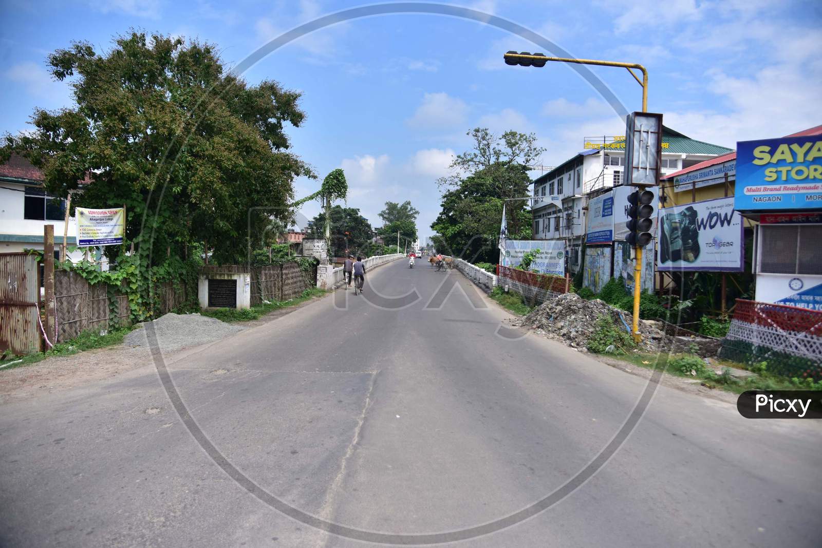 Roads are deserted during the lockdown imposed by the Assam government to control the spread of Coronavirus in Nagaon, Assam on July 04, 2020