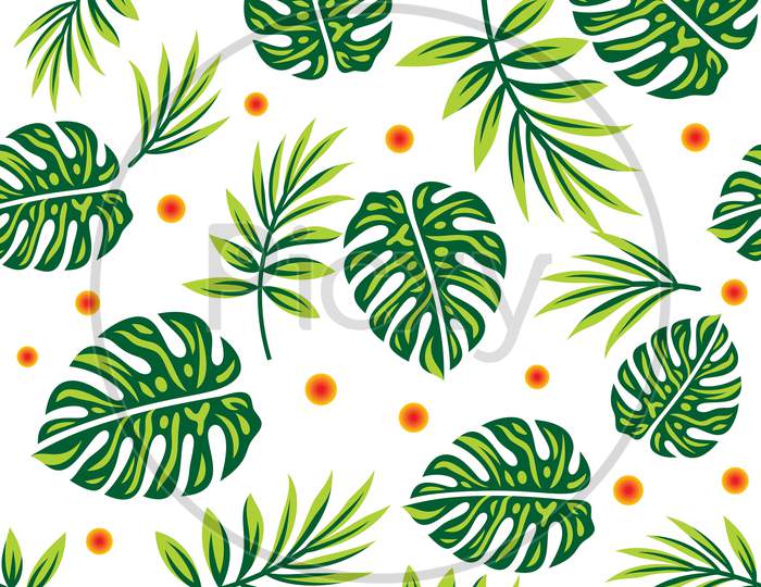 Colorful Vector Seamless Pattern With Green Leaves