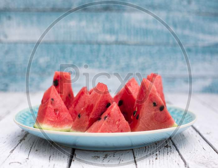 Chopped watermelon slices in a plate