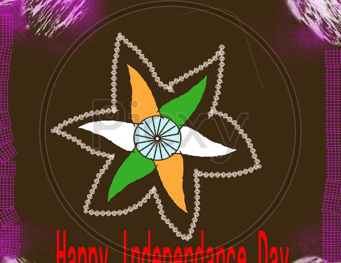 Template of greeting card with hand lettering of Happy Independence Day. 15th August. Salute India, Happy Independence Day India