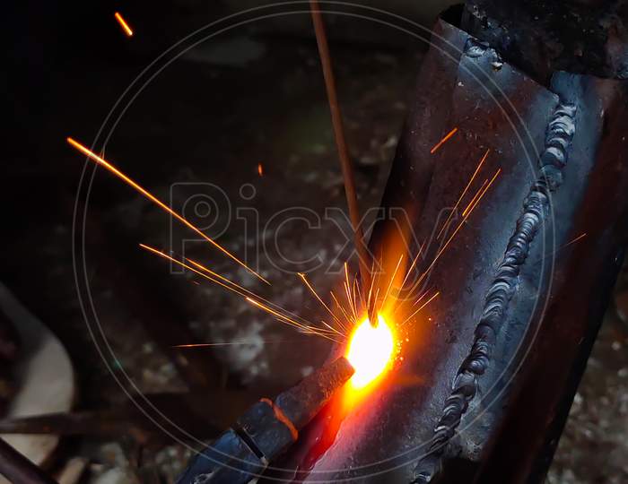 Fire Sparkle Generates Due To Welding Work.