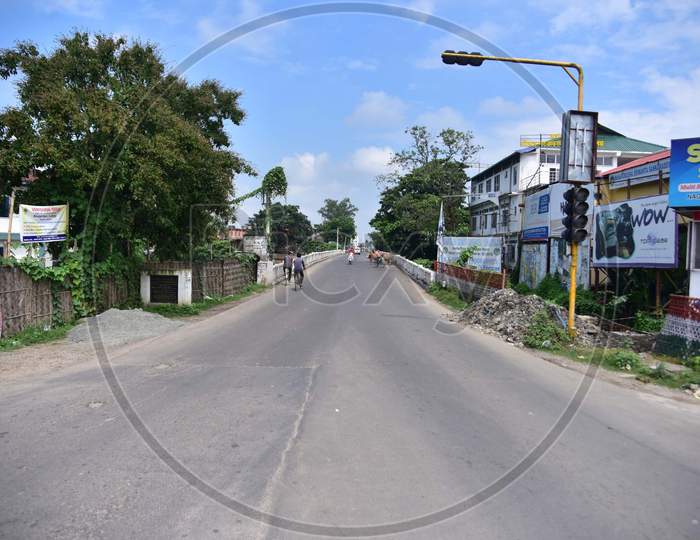 Roads are deserted during the lockdown imposed by the Assam government to control the spread of Coronavirus in Nagaon, Assam on July 04, 2020