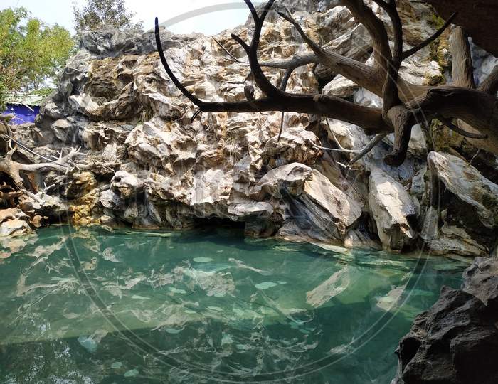 Artificial waterfall in guhantara resort bangalore
