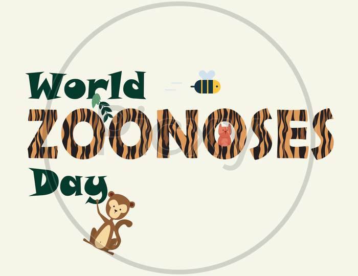 World Zoonoses Day, Animals In The Jungle With Tiger Stripes Poster, Illustration Vector
