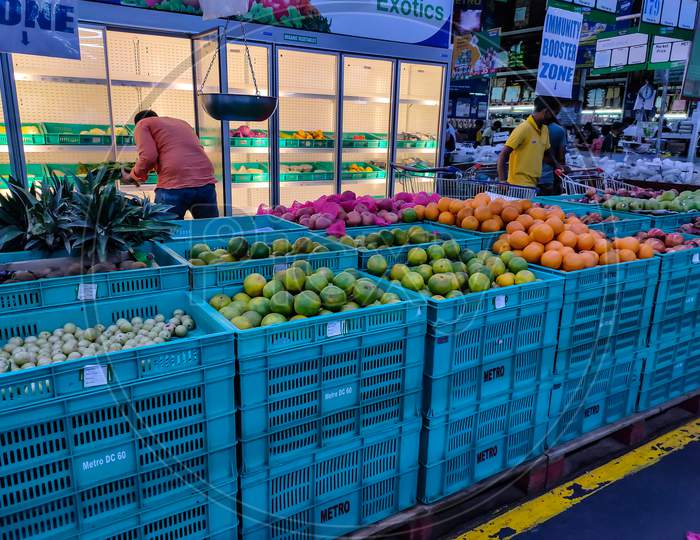 Fresh Fruits And Vegetable At Super Market.
