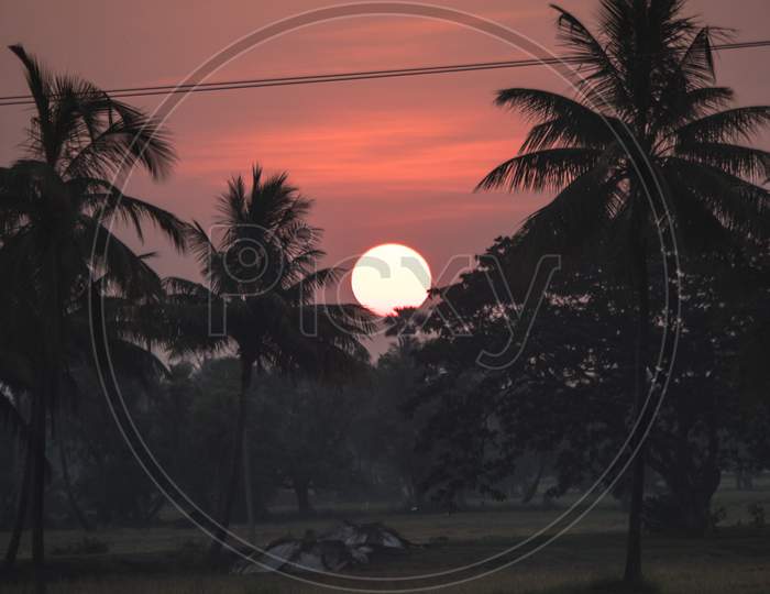 The sunrise in rural India