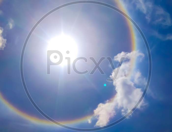 A rainbow appeared around the sun, Gujarat, India. June 2, 2020