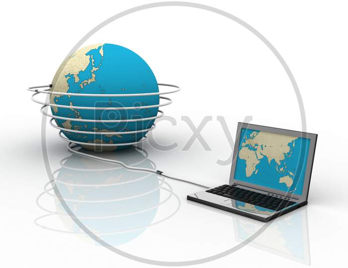 A Laptop Connected to a Globe